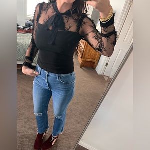 Cropped black lace top